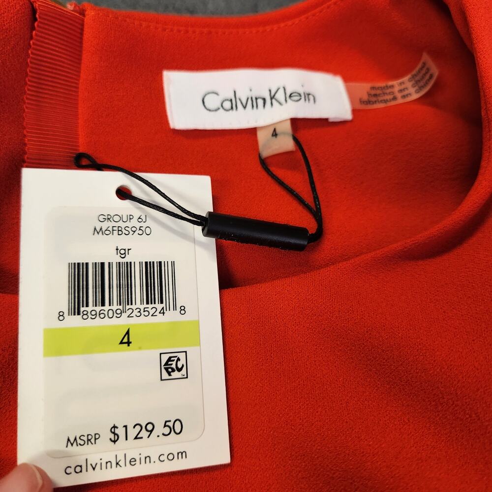 CALVIN KLEIN Knee Length Sleeveless Dress Women 4 Tango Red Gold Zipper Career - Picture 4 of 12
